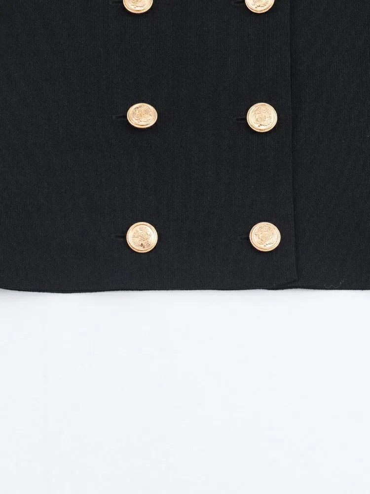 Women’s Double Breasted Knitted Short Coat - Image 3