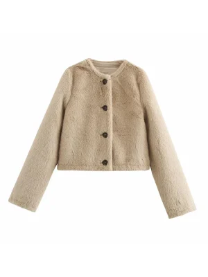 Simple Casual Single Breasted Fur Coat for Women