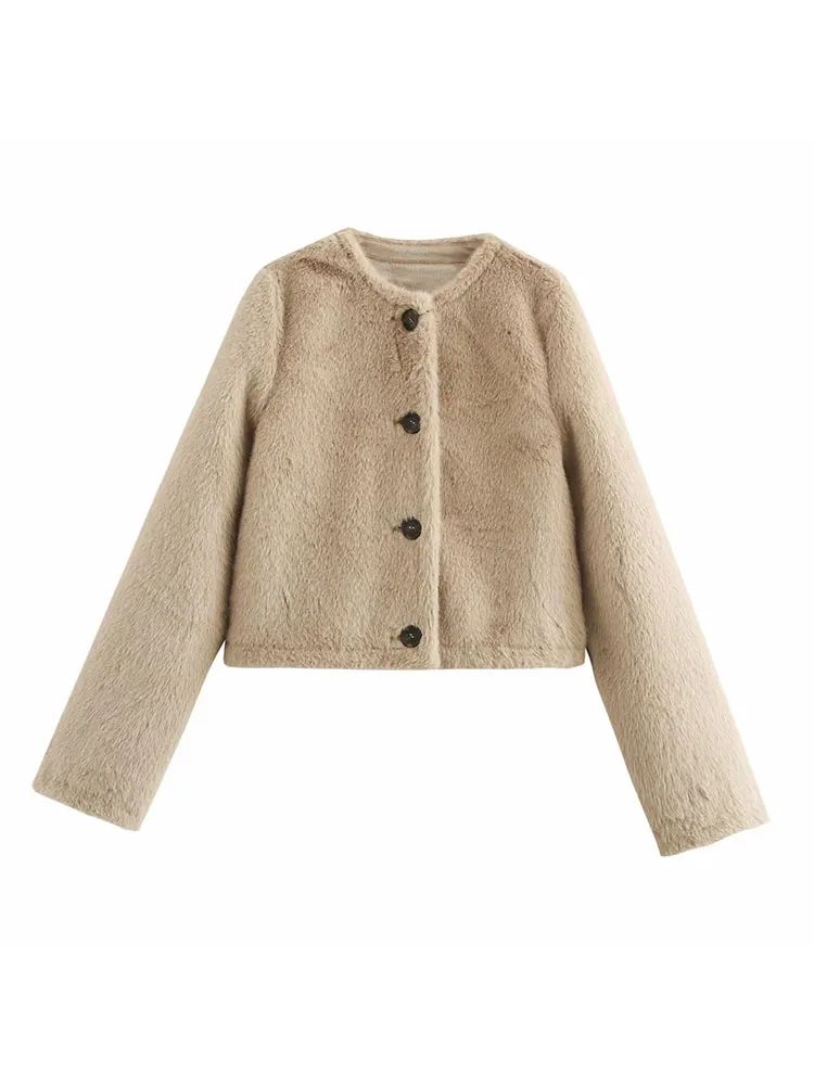 Simple Casual Single Breasted Fur Coat for Women