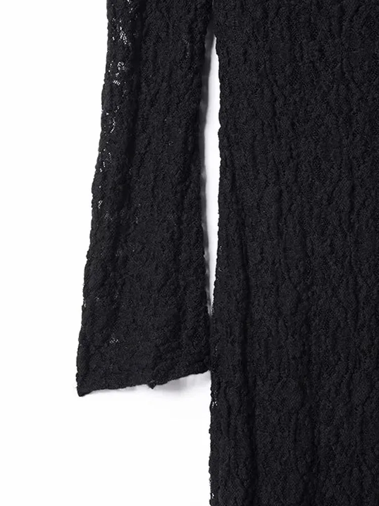 Autumn Winter Knitted Lace Black Midi Dress for Women - Image 3