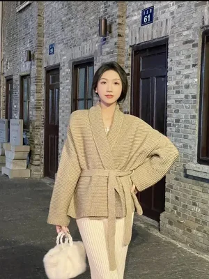 Solid Color Bow Tie Sweater for Women