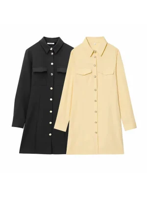 Women’s 2025 Elegant Turn-Down Collar Mini Dress