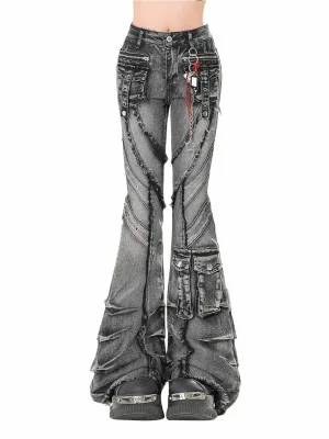 Heavy Duty Distressed Pocket Micro Flared Jeans
