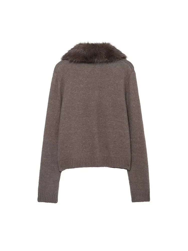 Autumn Winter Patchwork Faux Fur Cardigan - Image 2