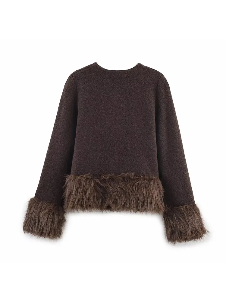 2025 Autumn Retro Spliced Knitted Cardigan - Image 3