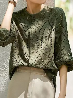 Vintage Hollow Out Cotton Top for Women