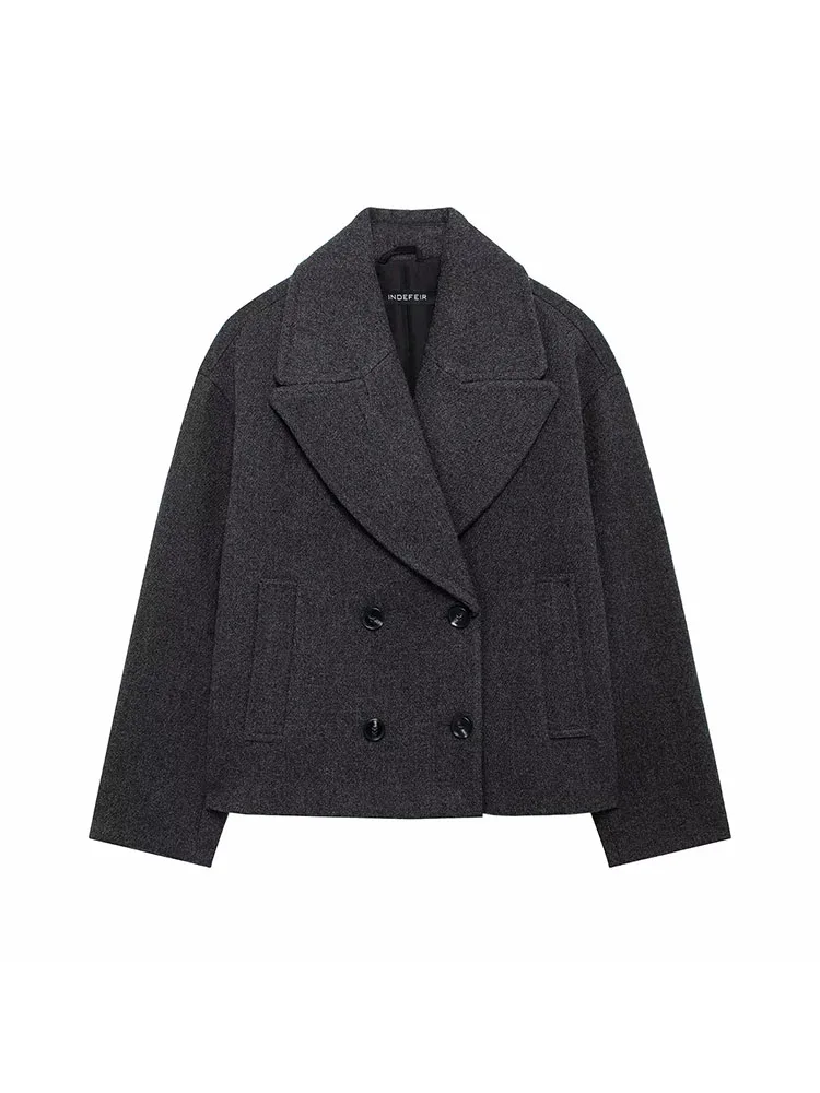 Women’s 2025 Double-Breasted Wool Lapel Coat - Image 3