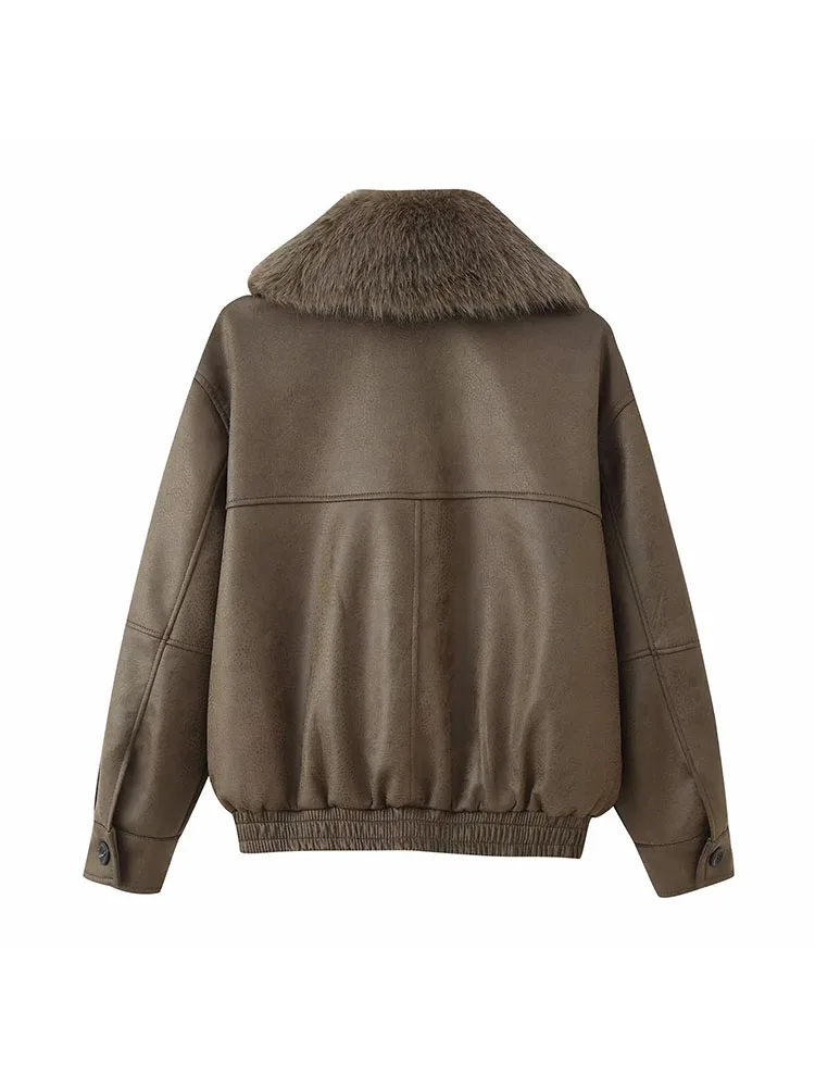 Women’s Loose Fit Fur-Collar Jacket with Pockets - Image 3