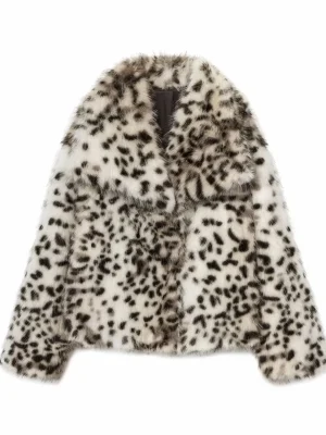 Autumn Winter Leopard Print Faux Fur Jacket Women