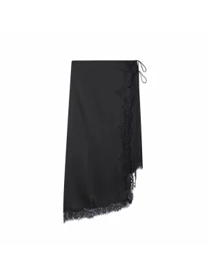 Women’s Black Lace Satin Midi Skirt