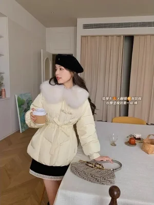 Sweet Fur Collar Belted Cotton Jacket