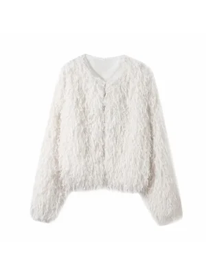 Women’s 2025 Feather-Trim Button-Up Coat