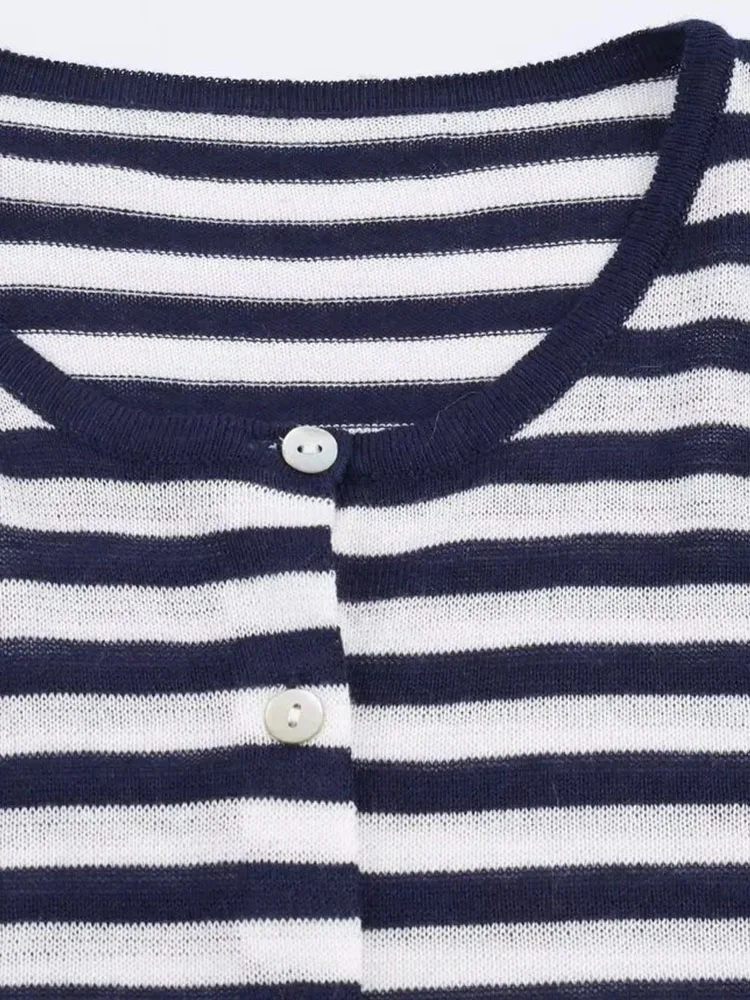 Women’s Striped Knitted Cardigan Sweater - Image 6