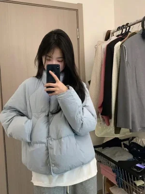 Korean Short Stand Collar Parka Women