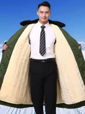 Winter Men's Cotton Coat Loose Fit Warm Trendy Long Jacket