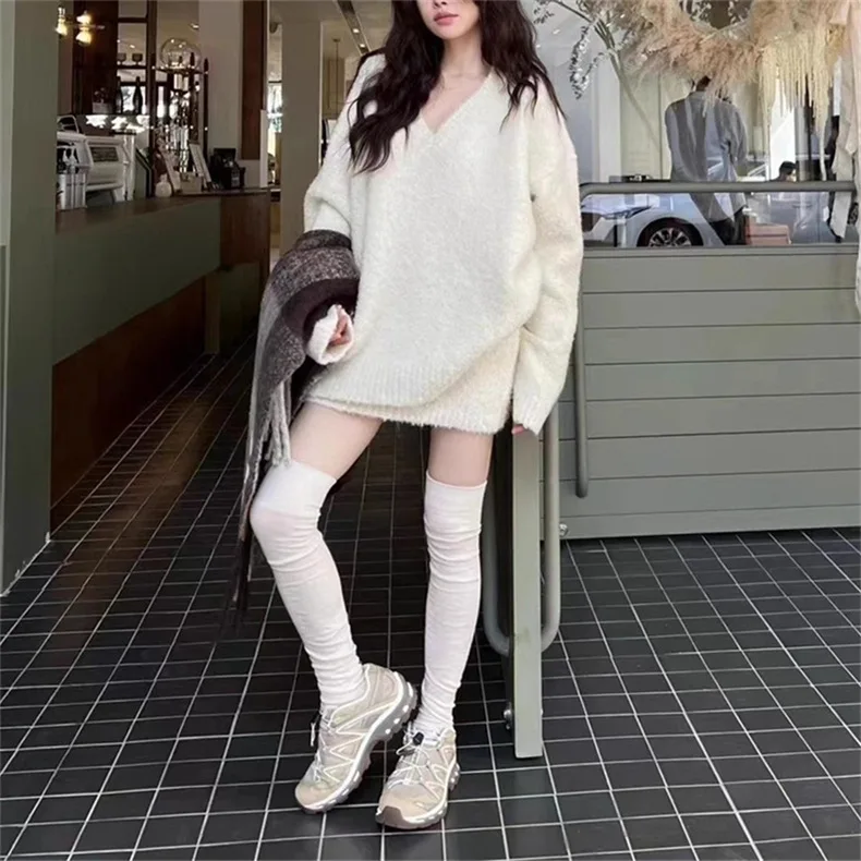Women's Oversized V Neck Knit Set Sweater and Skirt Two Piece - Image 5