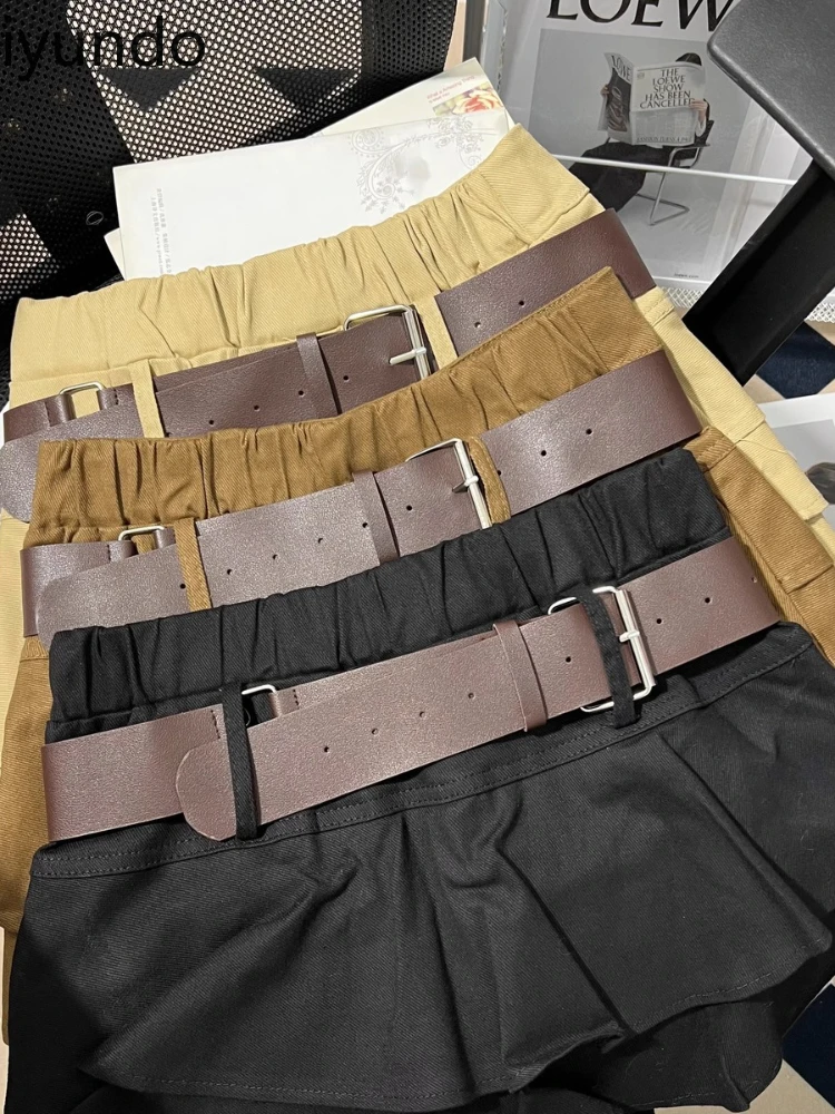 Women's Khaki Pleated Skirt Summer Retro A Line Design - Image 3