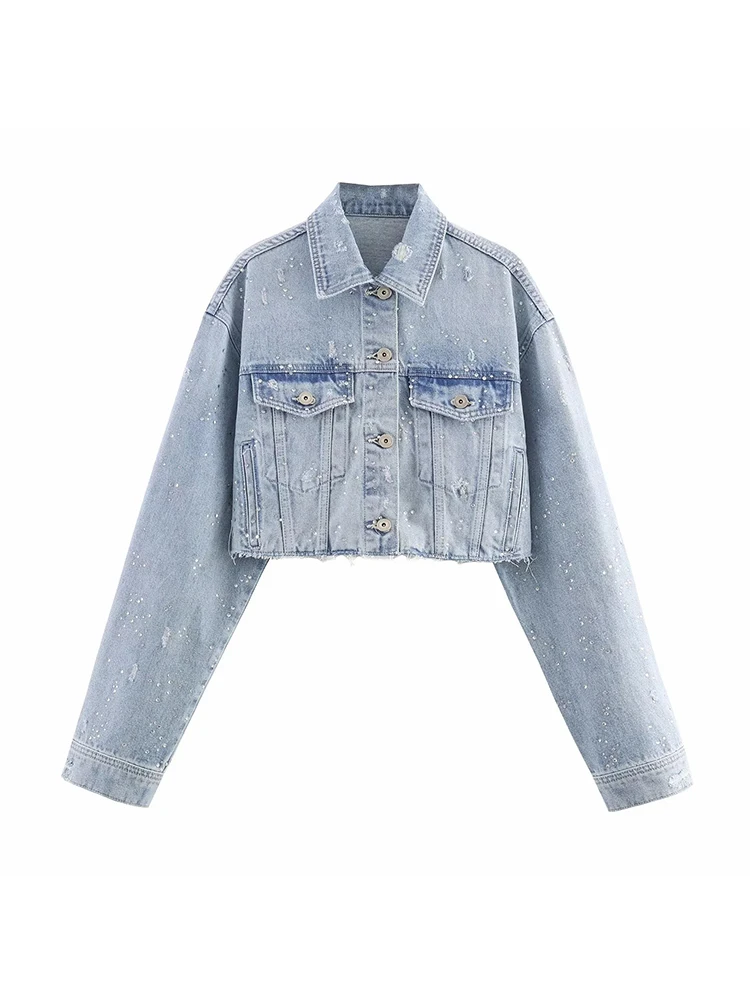 Women’s Denim Trouser Set with Water Drill Decoration - Image 2