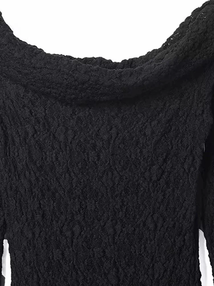 Autumn Winter Knitted Lace Black Midi Dress for Women - Image 4