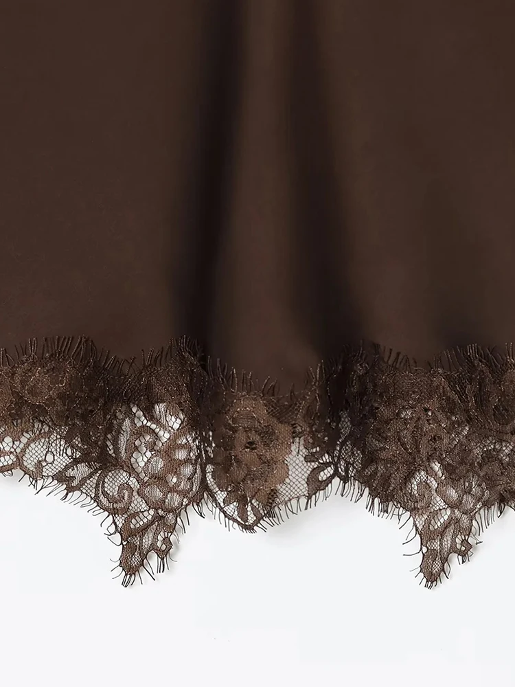 Women’s Brown Lace Satin Sling Dress - Image 6