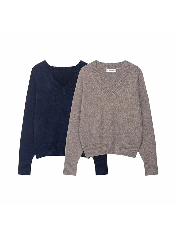 Women’s 2025 Lazy Style V-Neck Knit Sweater