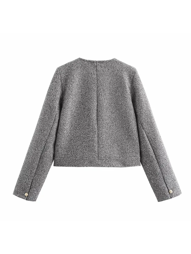 Women’s Textured Long Sleeve O Neck Short Coat - Image 2