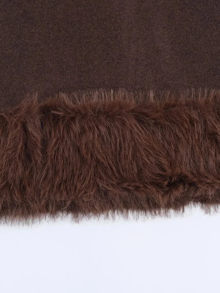 Women’s Brown Fur Patchwork Party Dress - Image 3