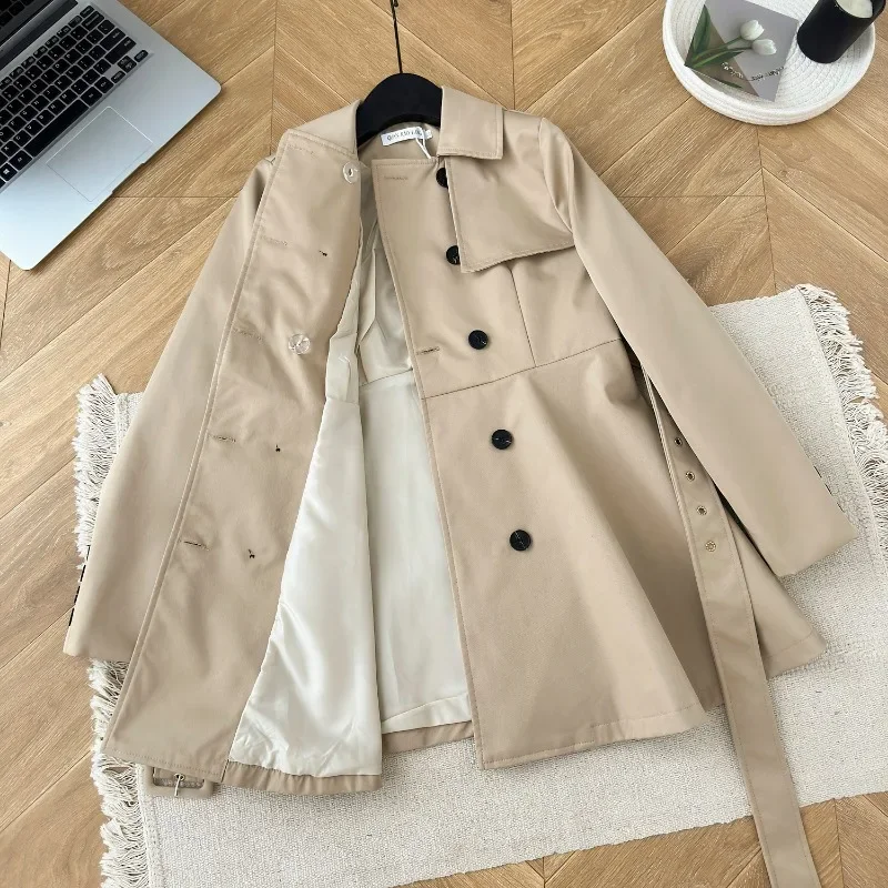 Elegant Khaki A-Line Trench Jacket - Image 4