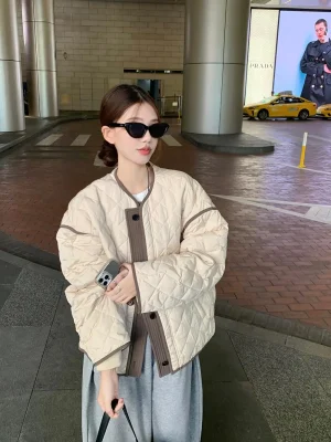 Korean Fashion Quilted Jacket for Women Casual Thin Parka