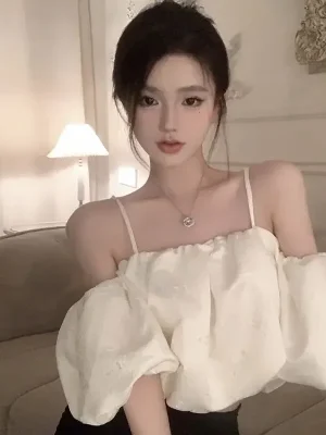 Chic Off-Shoulder Bubble Sleeve Top for Women