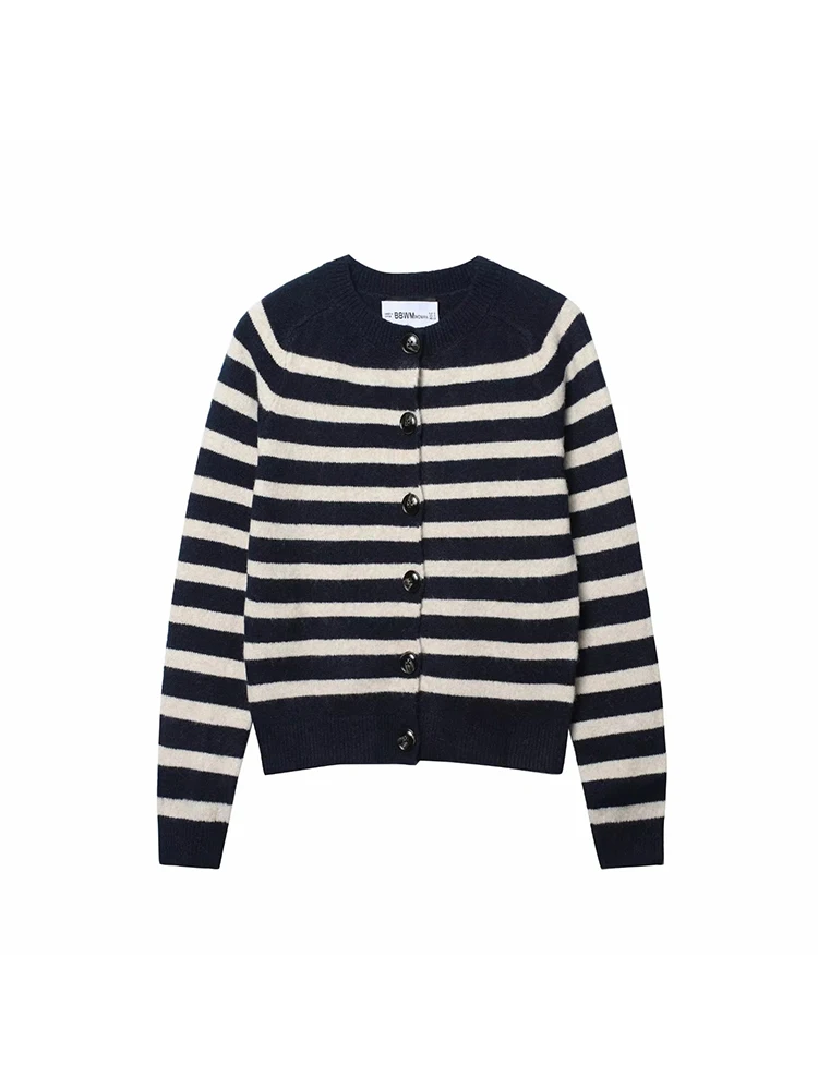 Women’s Striped Knit Cardigan Slim Fit Long Sleeve Top - Image 2