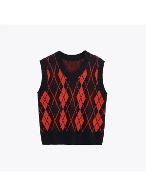 Women’s Color-Blocked Diamond Pattern Vest