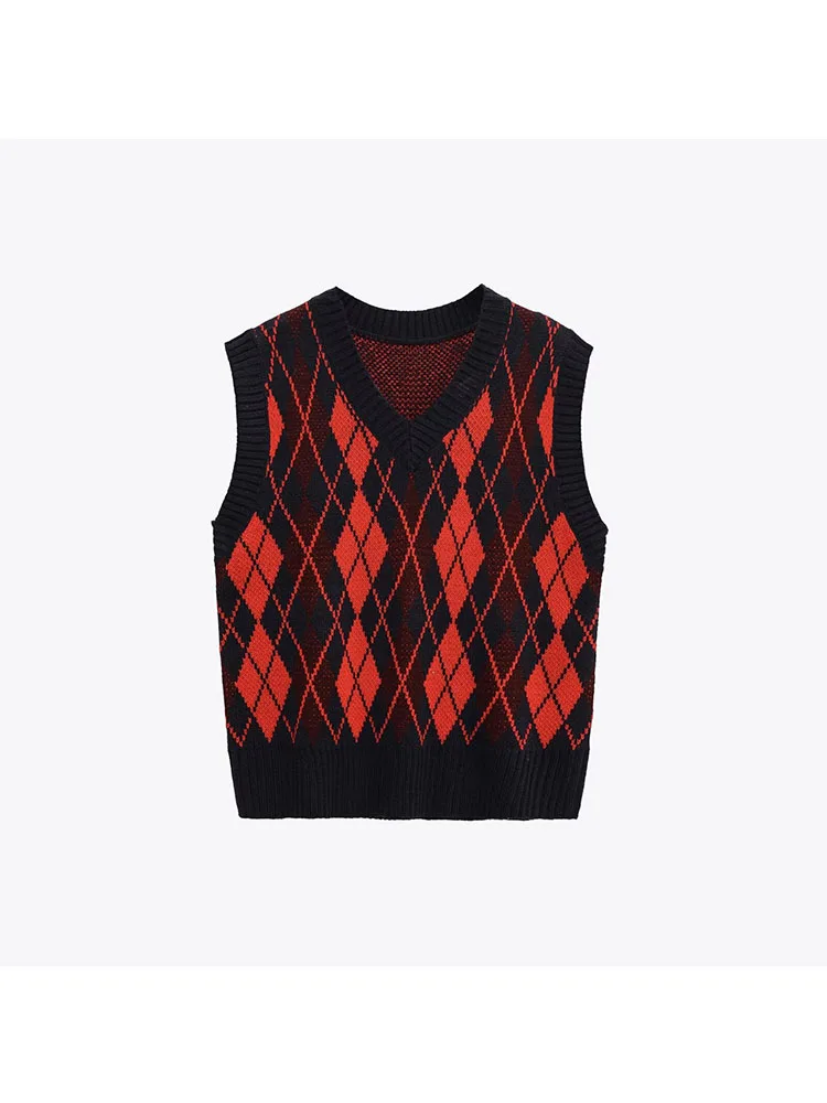 Women’s Color-Blocked Diamond Pattern Vest