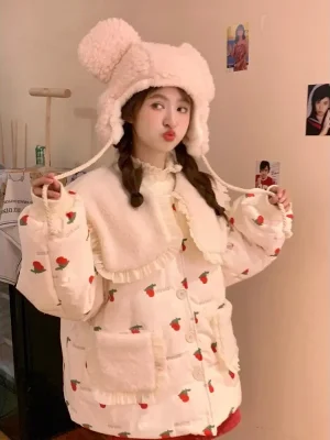 Feminine Doll Collar Velvet Cotton Coat