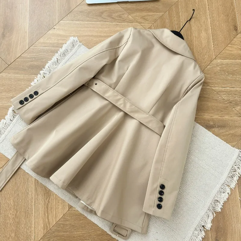 Elegant Khaki A-Line Trench Jacket - Image 5