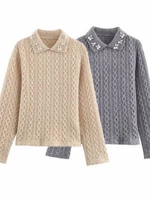 Women’s Soft Twist-Flower Knitted Pullover