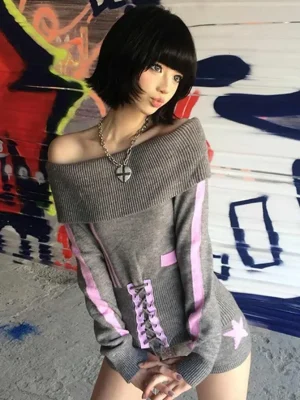 Vintage Off-Shoulder Sweater and Shorts Set for Women