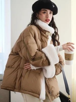 Lamb Wool Spliced Parka Women Winter