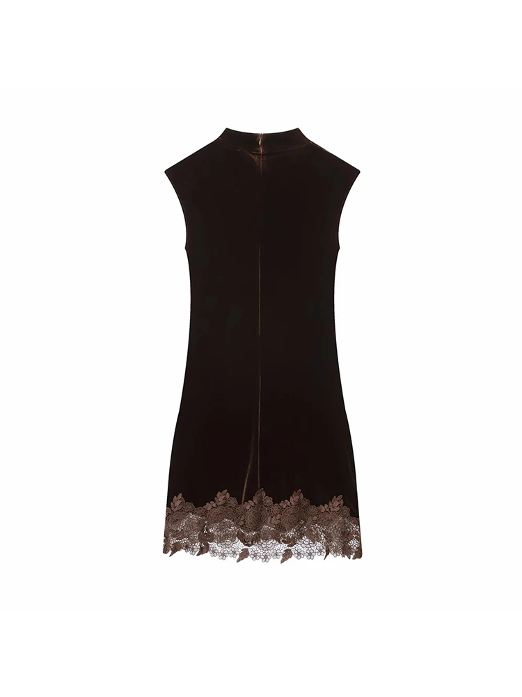 Women’s Lace Velvet Sleeveless Mini Dress - Image 2