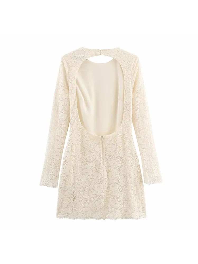 Women’s Lace Patchwork Backless Mini Dress - Image 2