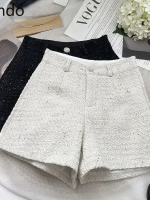 High Waist A Line Tweed Shorts for Women