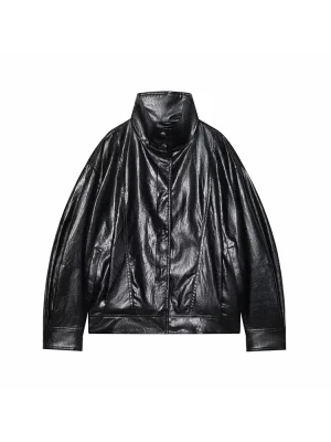Women’s Faux Leather Jacket with High Collar
