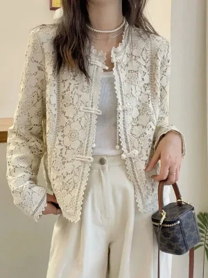 Chinese-Style Lace Crochet Jacket