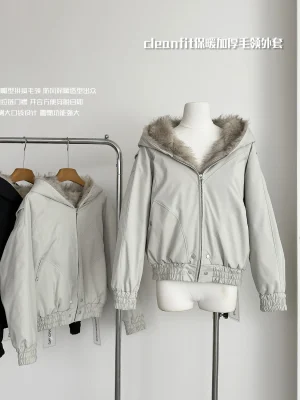 Korean Fur Spliced Hooded Padded Coat