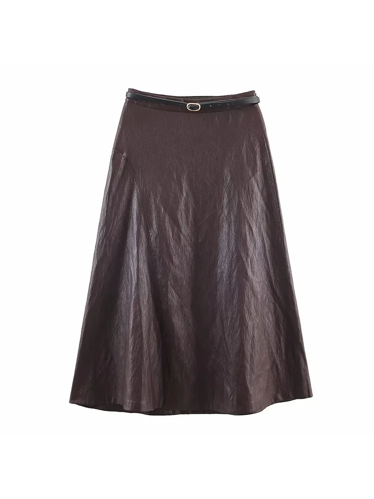 Autumn Leather Belt A Line Skirt