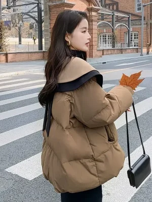 Patchwork Knitted V-Neck Parka Women