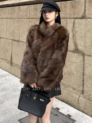 Luxury Faux Fur Coat Women Winter