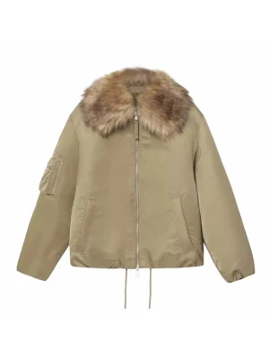 Women’s Warm Fur-Trimmed Bomber Jacket