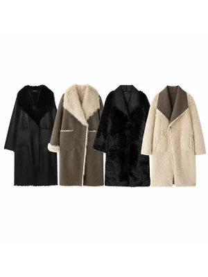 Women’s Multicolored Retro Plush Reversible Coat