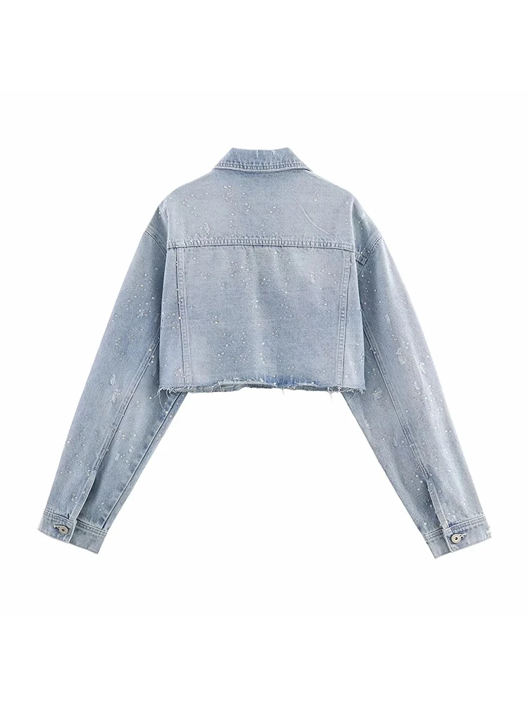 Women’s Denim Trouser Set with Water Drill Decoration - Image 3